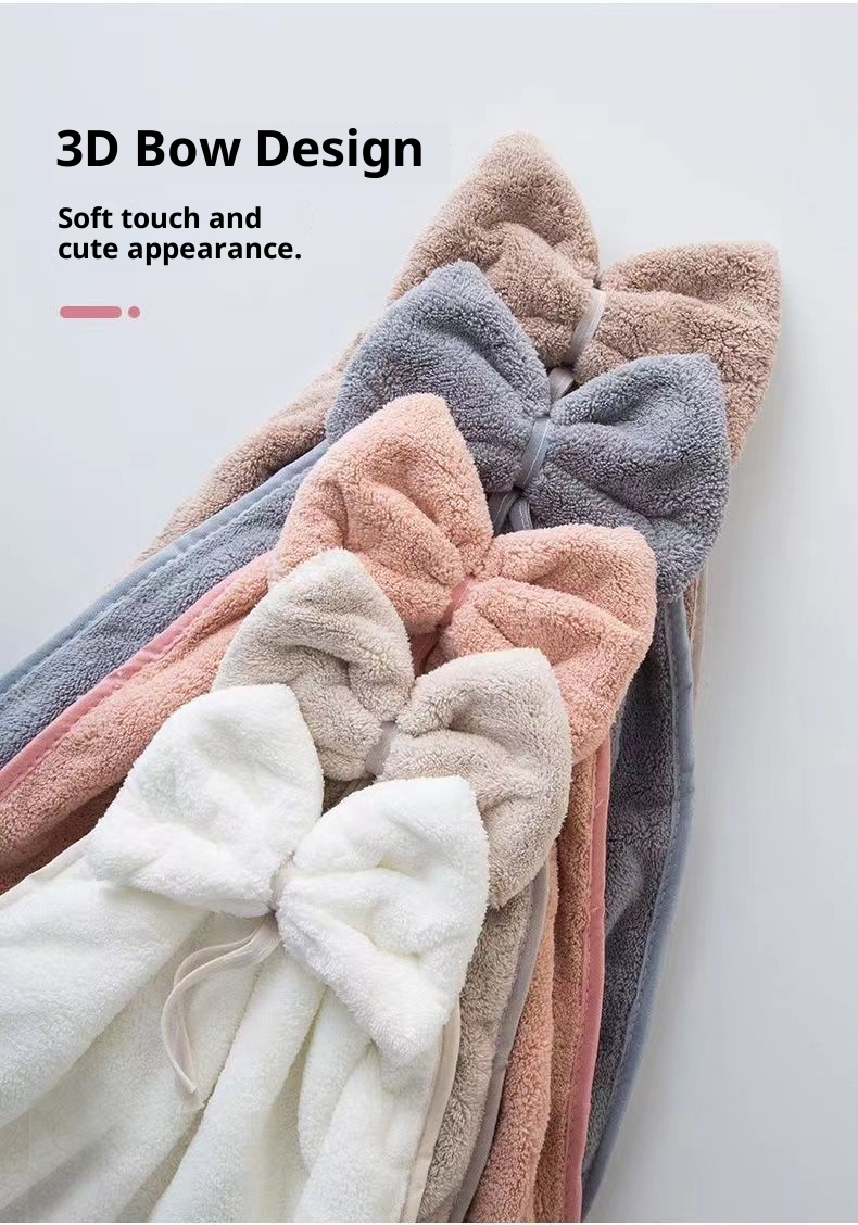 Lillian Cross-Border Bowknot Hand Coral Fleece Absorbent Bathroom Hanging Towel Strong Absorbency Quick-Dry_voghion.com