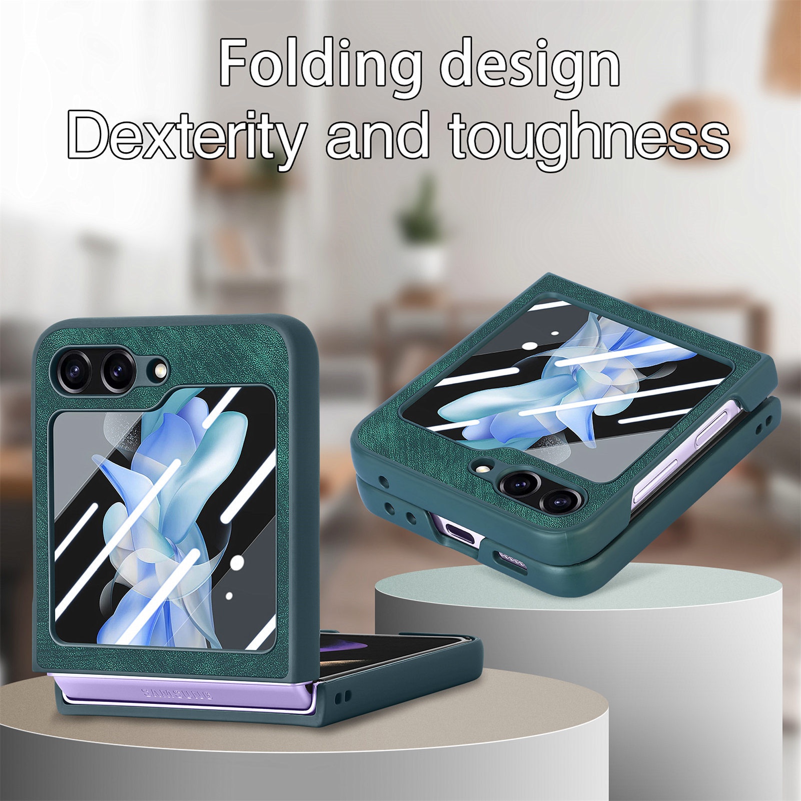 TechGlobe Compatibel met Samsung Z 5 Skin Feel Solid Color Oil Spray Flip 5/4 Protector Geïntegreerd Boven- en Onderscherm_voghion.com