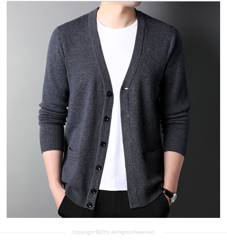 boy Boy Boy Boy Factory Store Men's Casual Knitted Cardigan Winter Middle-aged And Young Thickened Warm Base Layer 100% Pure Wool_voghion.com