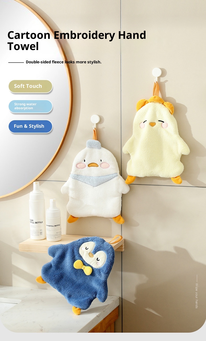 Lillian Cute Penguin Absorbent Children's Household Kitchen Wipe Duck Hanging Cartoon Hand Towel_voghion.com