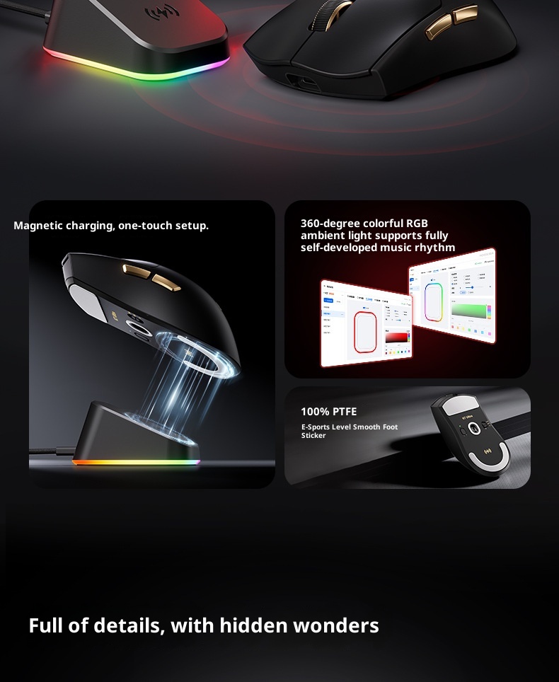 Souris de jeu e-sport ultra-légère Techglobe MCHOSE K7 avec charge sans fil 3950_voghion.com
