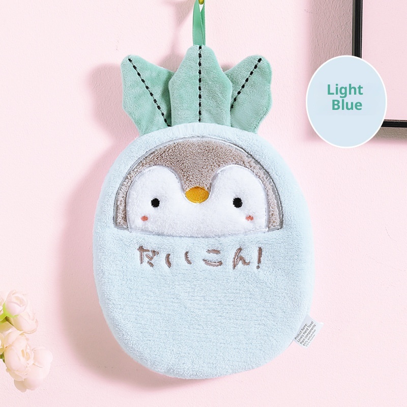 Lillian Japanese Style Cartoon Penguin Towel Hanging Cute Double Layer Thickened Absorbent Hand Bathroom Kitchen Wiping Cloth_voghion.com