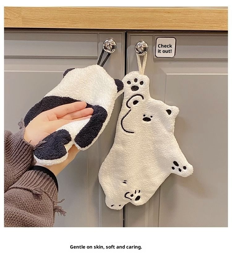 Lillian Cute Panda Hanging Coral Fleece Absorbent Quick-Dry Bathroom Hand Small Towel Kitchen Wiping Cloth_voghion.com