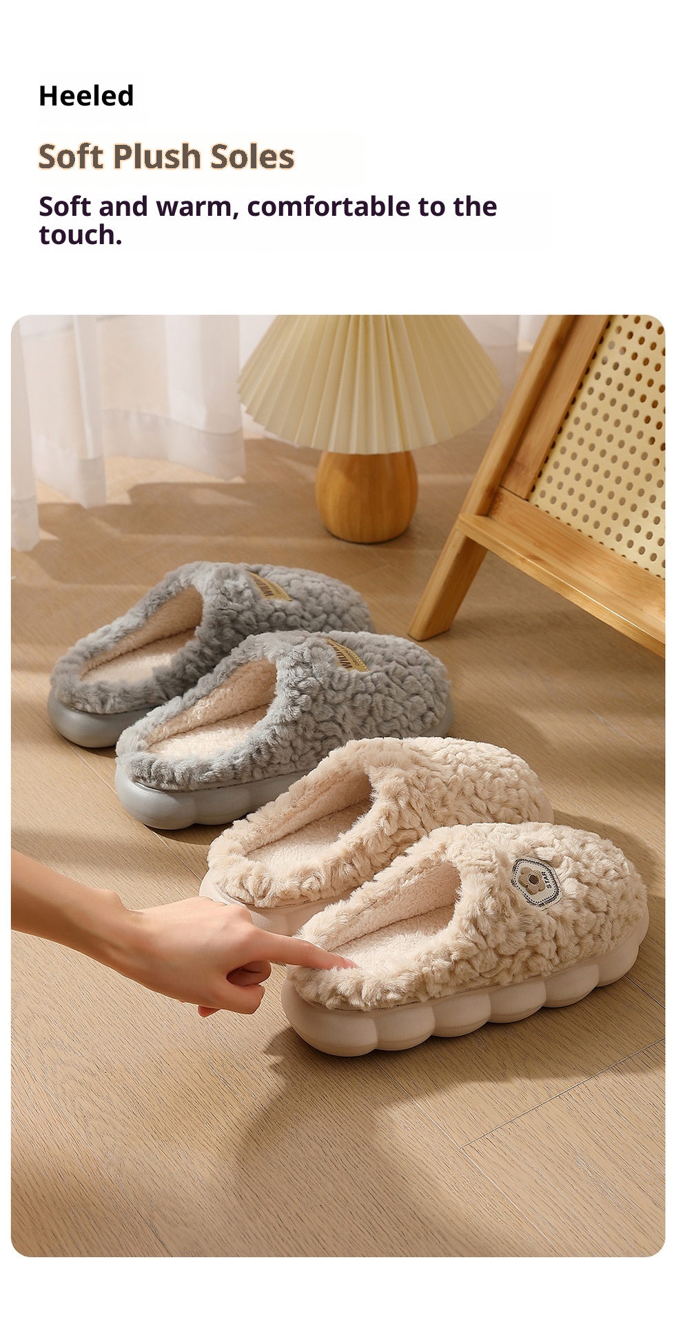 Zees Plush Warm Cotton For Women Indoor Home Bedroom Non-Slip Men's Furry Slippers Men Winter_voghion.com