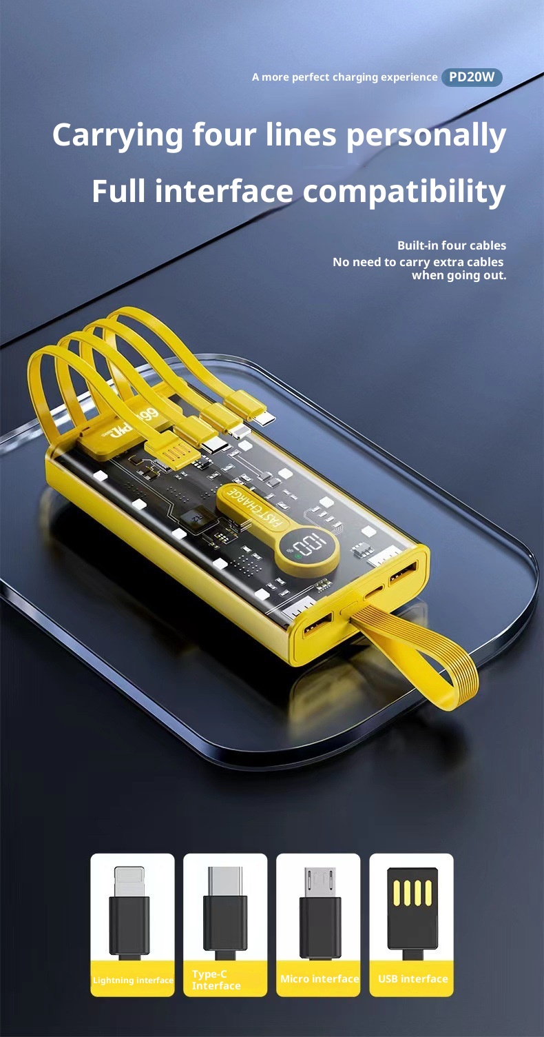 techglobe Cross-border Fast Charging 66W Transparent 20000mAh Bank Punk Style With Built-in Night Light Digital Display Portable_voghion.com