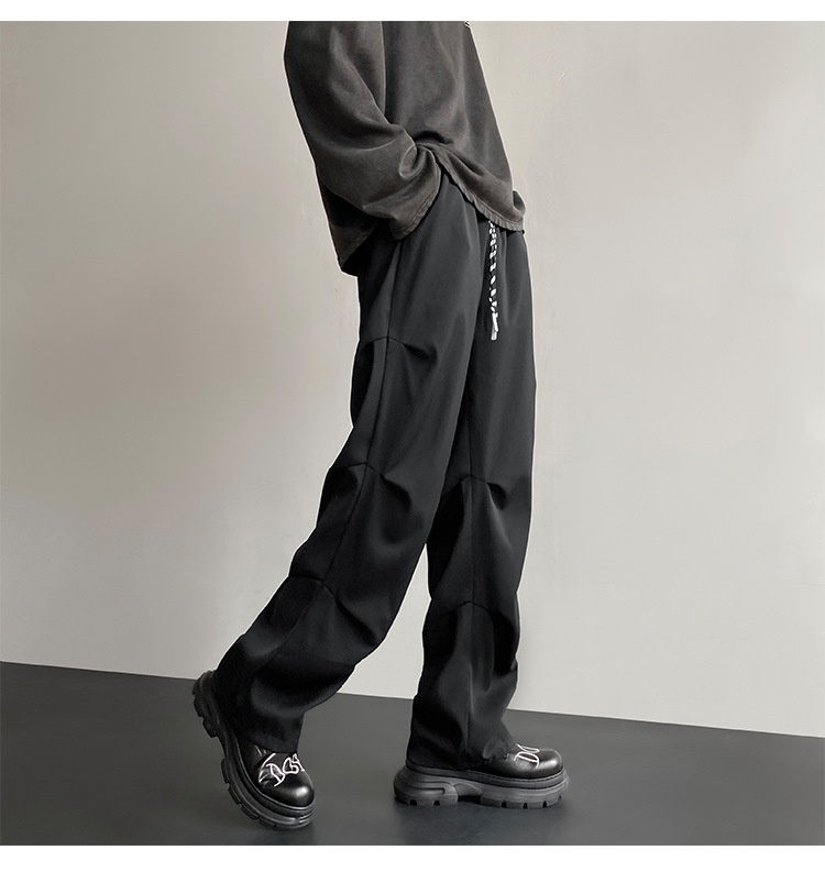 boy Wrinkled Draped Casual Men Summer New Trendy Loose Wide-Leg Ice Silk High-End Paratrooper Cargo Pants_voghion.com