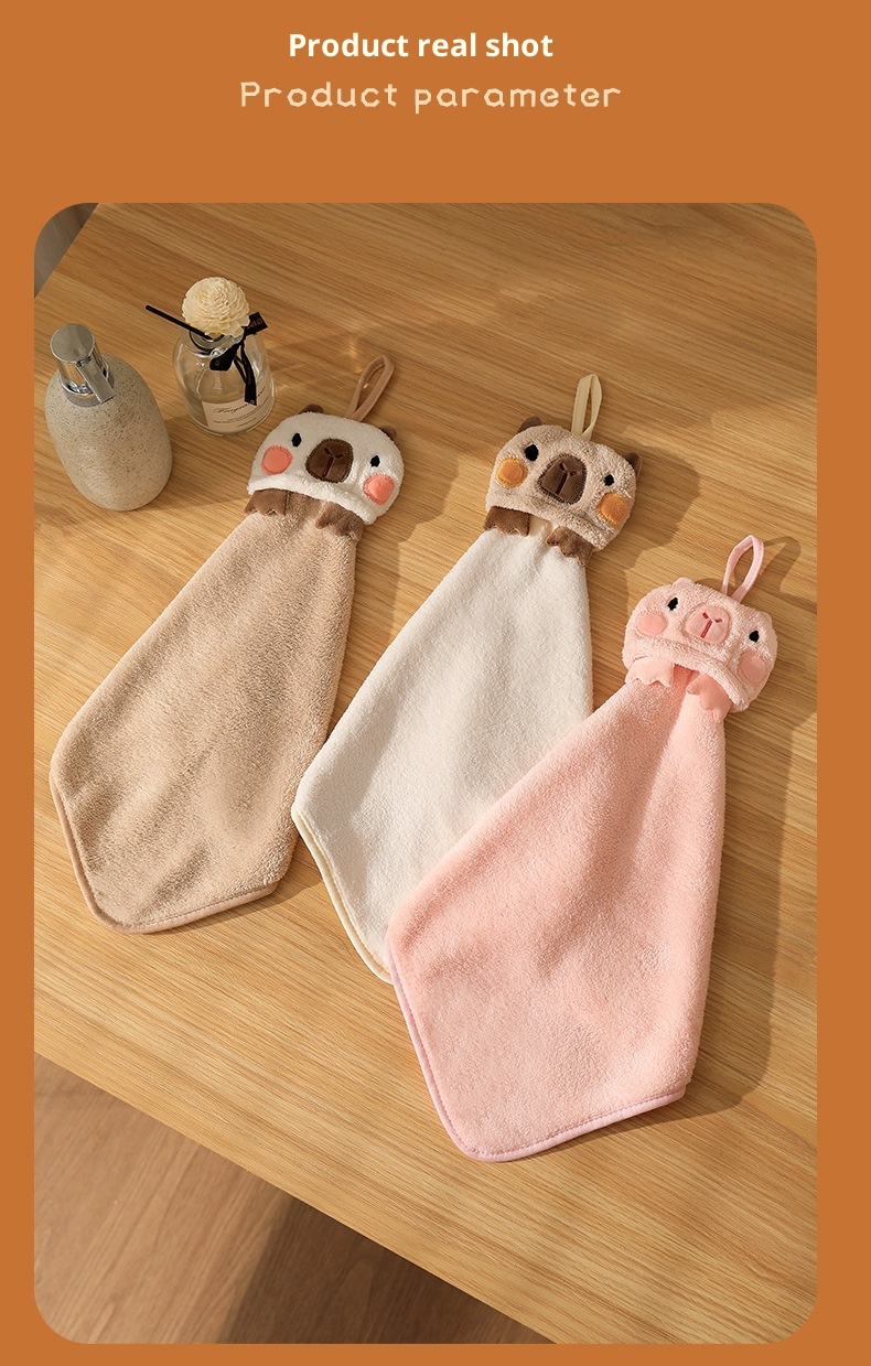 Lillian Capybara Hand Hanging Cartoon Cute Thickened Kitchen Bathroom Household Absorbent Quick-Dry Children's Washcloth Towel_voghion.com