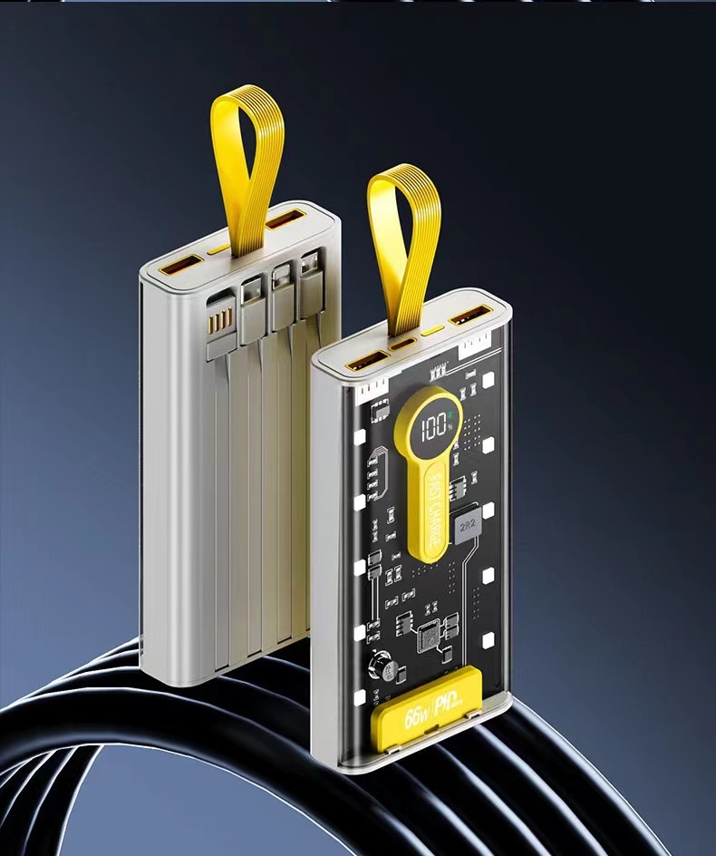 techglobe Cross-border Fast Charging 66W Transparent 20000mAh Bank Punk Style With Built-in Night Light Digital Display Portable_voghion.com