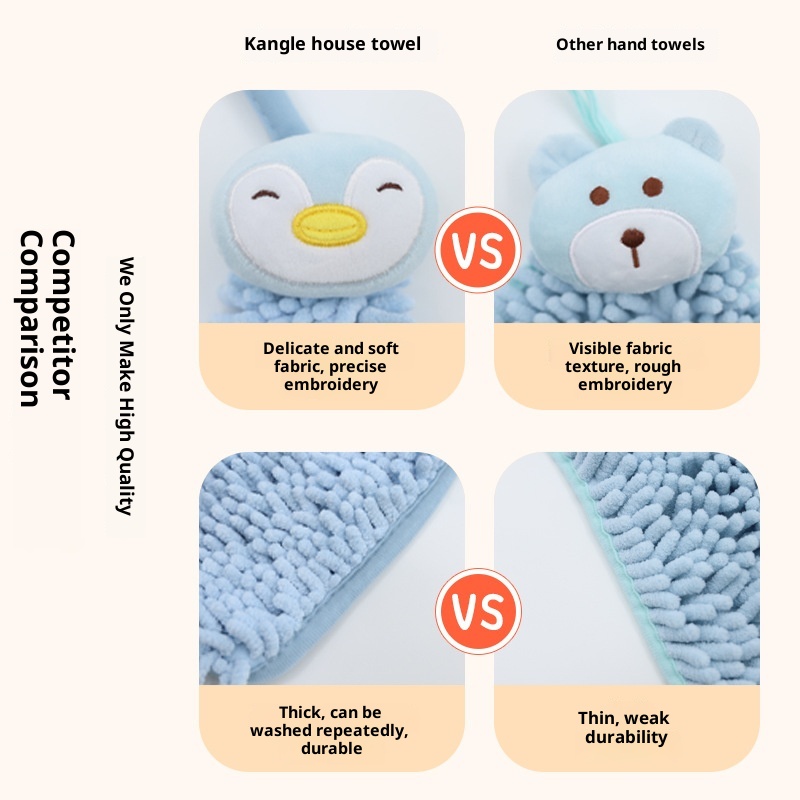 Lillian Hanging Cartoon Animal Chenille Kangle House Children's Household Kitchen Absorbent Hand Towel Wholesale_voghion.com