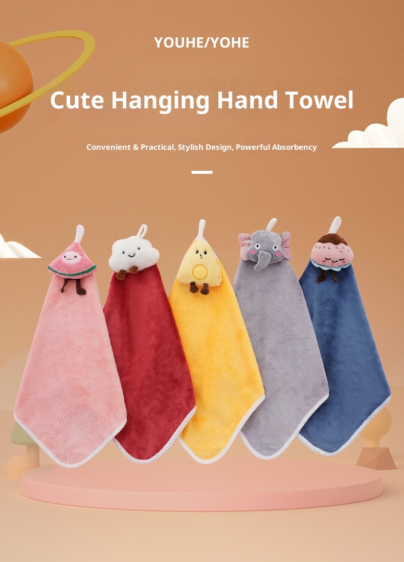 Lillian Coral Fleece Hangable Cartoon Plush Hand Cute Thickened Absorbent Non-Shedding Children's Square Towel Wholesale_voghion.com