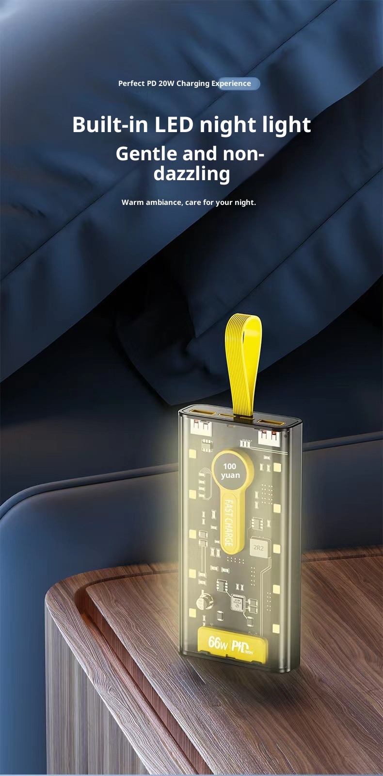 techglobe Cross-border Fast Charging 66W Transparent 20000mAh Bank Punk Style With Built-in Night Light Digital Display Portable_voghion.com