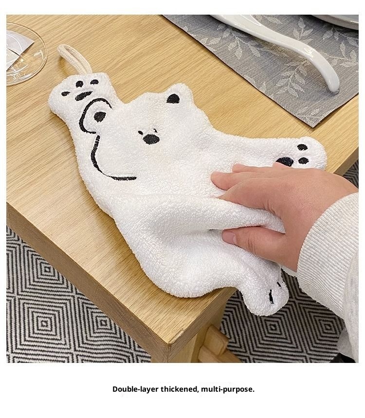 Lillian Cute Panda Hanging Coral Fleece Absorbent Quick-Dry Bathroom Hand Small Towel Kitchen Wiping Cloth_voghion.com