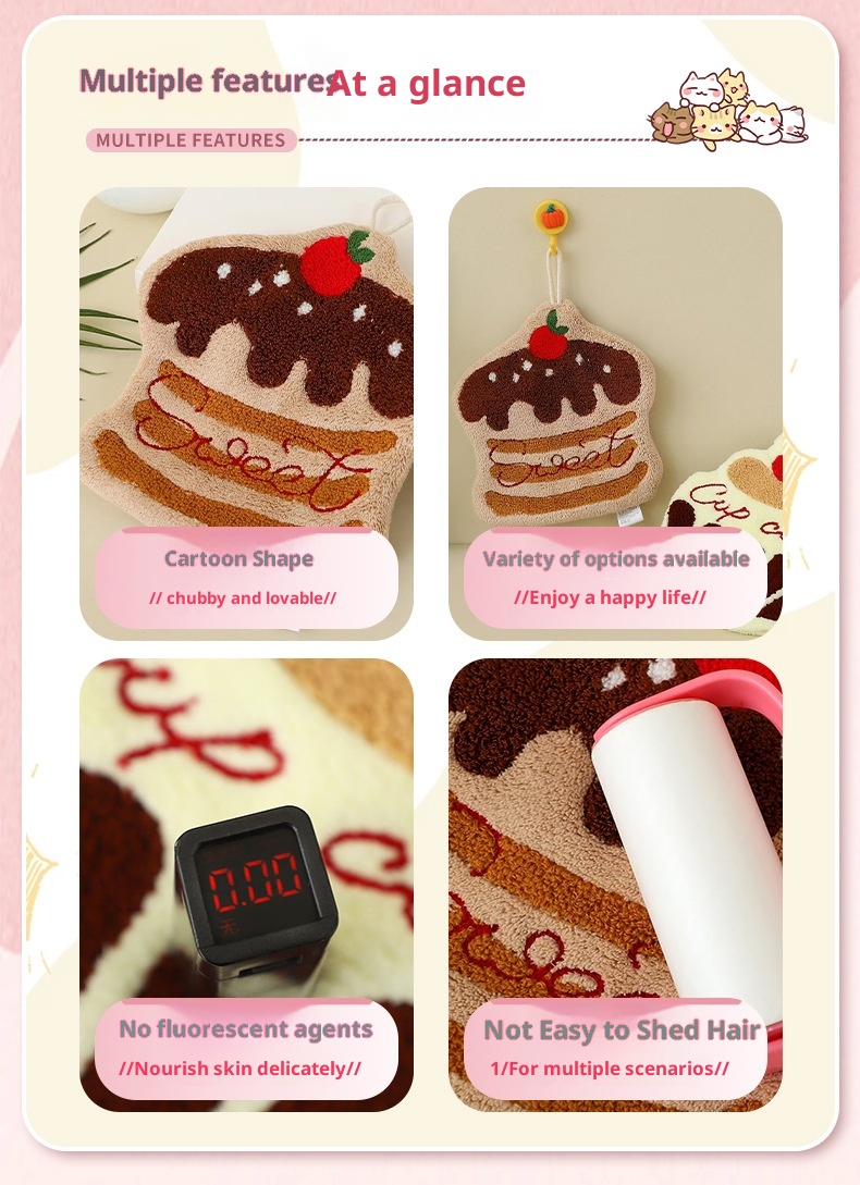 Lillian New Cartoon Cake Hanging Absorbent Thickened Quick-Dry Creative Dry Hand Towel For Children_voghion.com