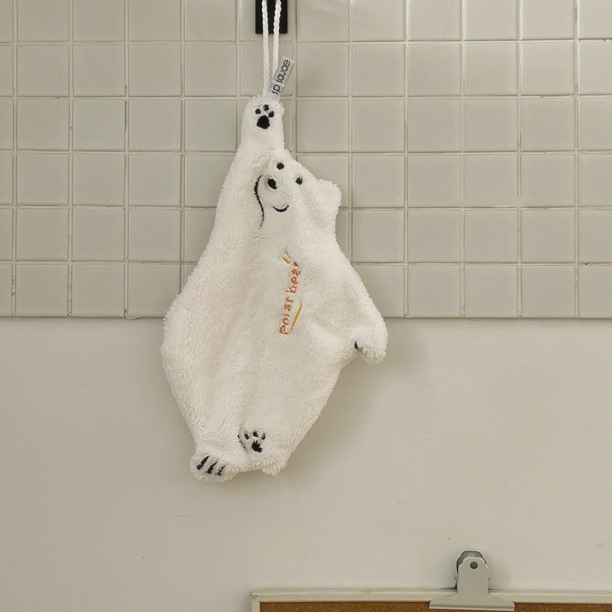 Lillian Polar Bear Hanging Hand Washing Baby Cute Coral Towel Kitchen Super Absorbent Thickened Cloth_voghion.com