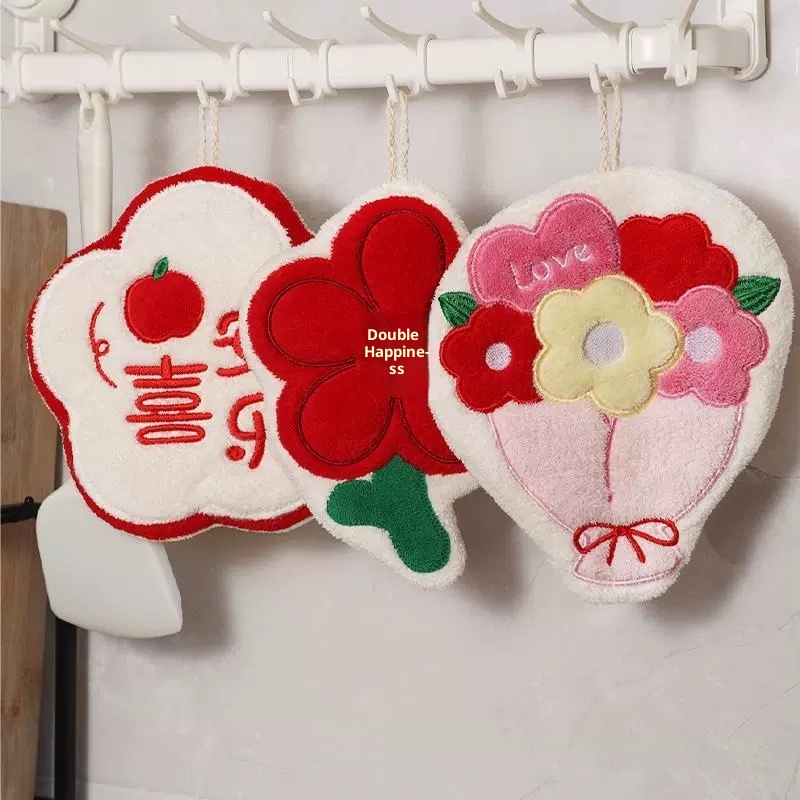 Lillian New Bouquet Hand Supplies Collection Wedding Cartoon Cute Hanging Towel Kitchen Bathroom Wiping Cloth_voghion.com