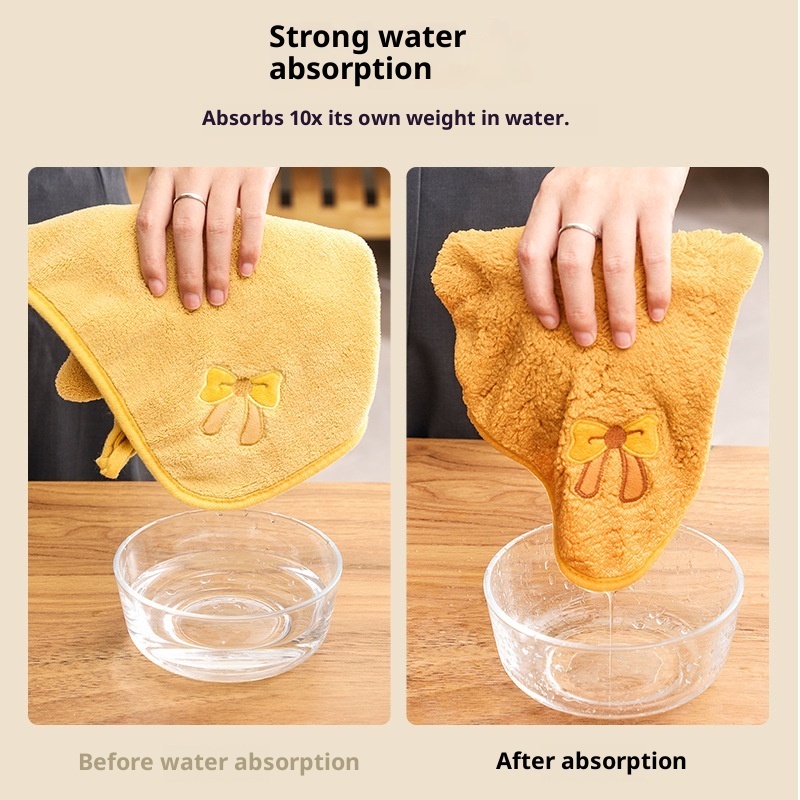 Lillian Asılı Fiyonklu Sevimli Karikatür Mercan Polar Kumaş Mutfak Banyo Emici El Havlusu_voghion.com