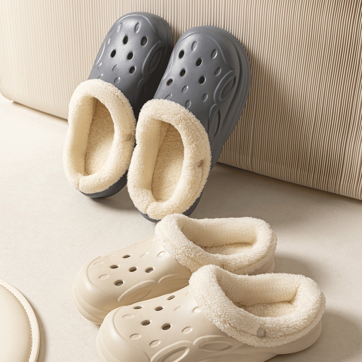 Zees Herren-Clogs mit Fleece-Futter für Paare, 2025 Neu Winter Indoo Rutschfeste, warme Baumwoll-Slipper mit dicker Sohle für Damen und Outdoor_voghion.com