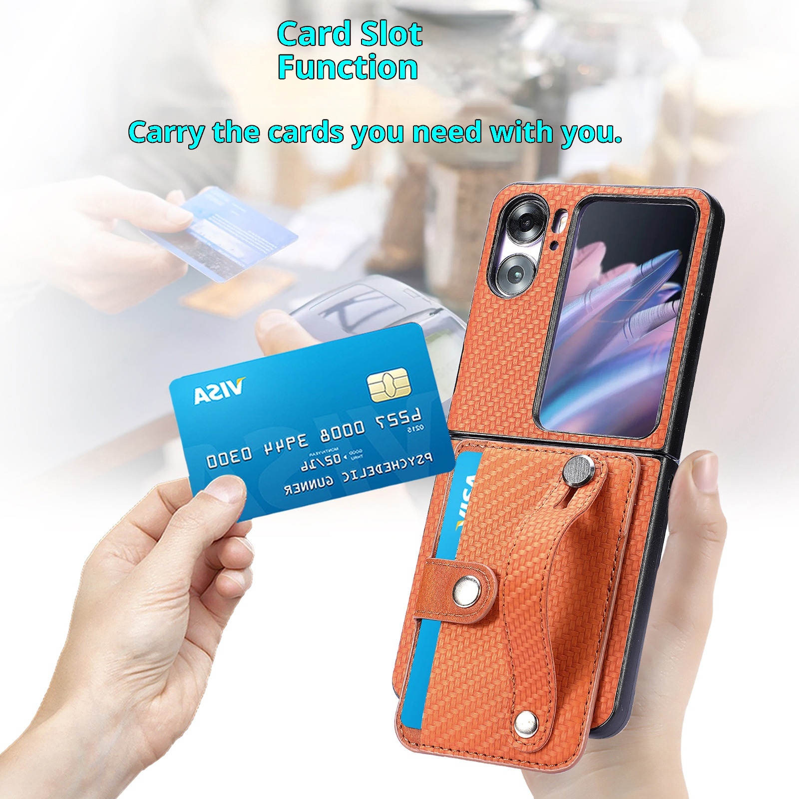 TechGlobe Suitable For OPPO Find N3 Flip Multifunctional Phone Case Creative Stand Card Slot Wrist Strap PC Protective Cover_voghion.com