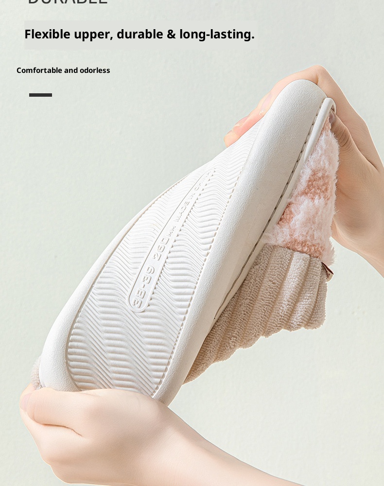 Zees Autumn Thick Sole Plush For Women Indoor Home Simple Warm Lightweight Maternity Winter Cotton Slippers_voghion.com