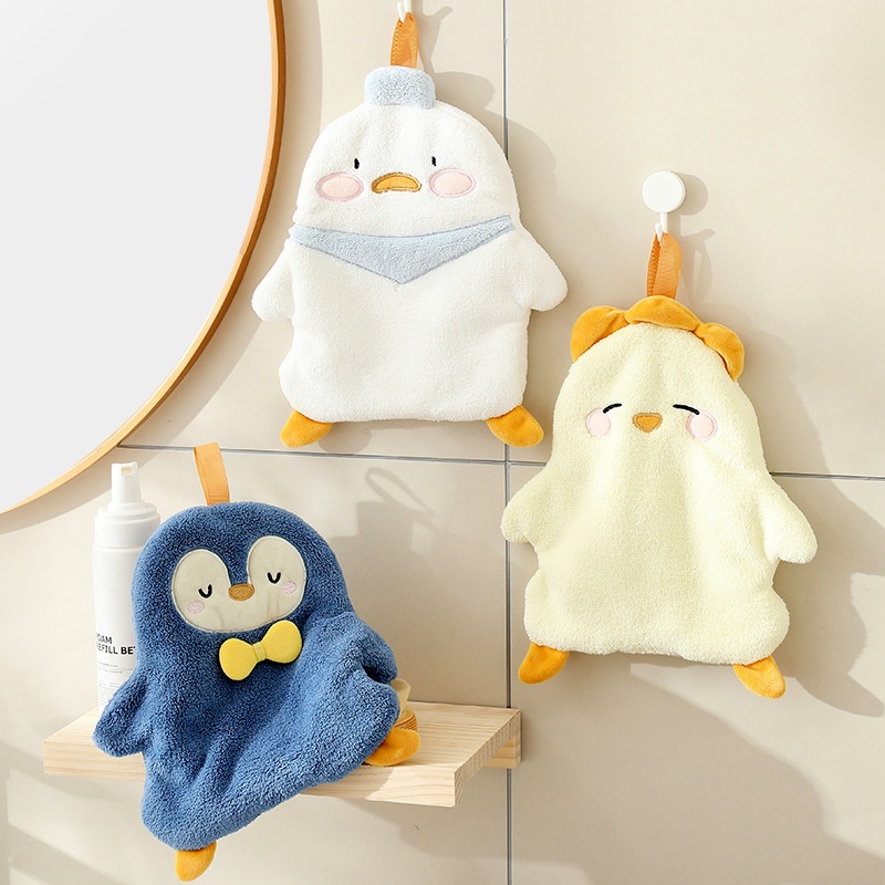 Lillian Cute Penguin Absorbent Children's Household Kitchen Wipe Duck Hanging Cartoon Hand Towel_voghion.com