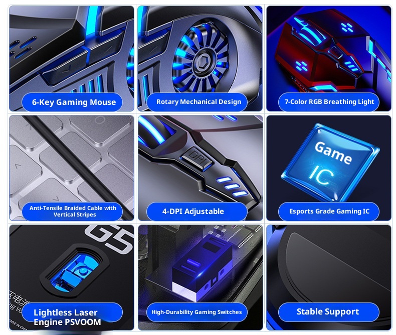 Techglobe G5 Wired Mouse Luminous Gaming E-sports Mechanical Silent Computer Accessories Cross-border Private Model_voghion.com