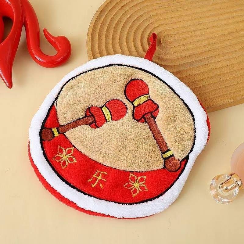 Lillian Spring Festival Drum Lantern Hand Cute Absorbent Coral Fleece Bathroom Kitchen Handkerchief Hanging Towel_voghion.com