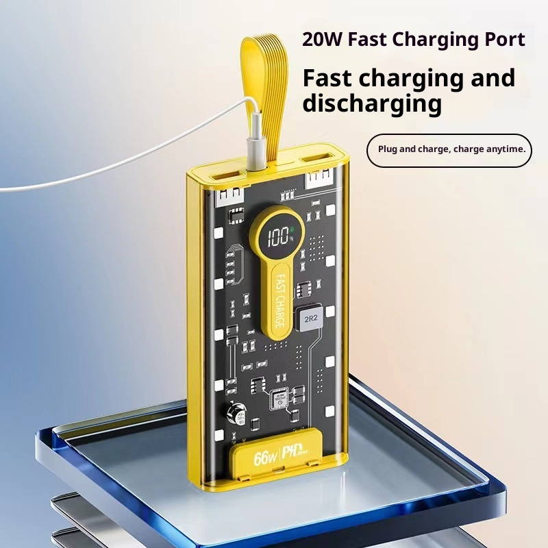 techglobe Cross-border Fast Charging 66W Transparent 20000mAh Bank Punk Style With Built-in Night Light Digital Display Portable_voghion.com