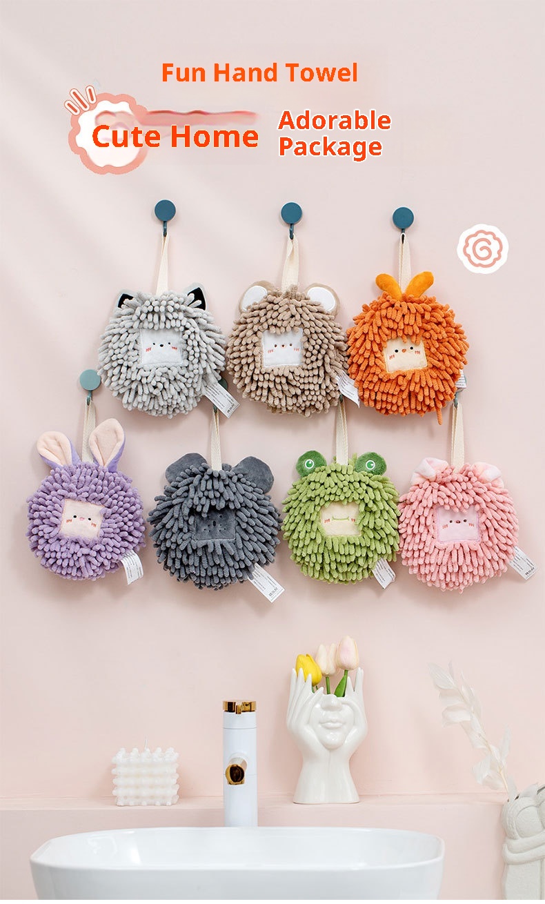 Lillian Chenille Animal Towel Ball, Kangle House Cartoon Hangable, Cute Hanging Hand Towel, Wholesale_voghion.com