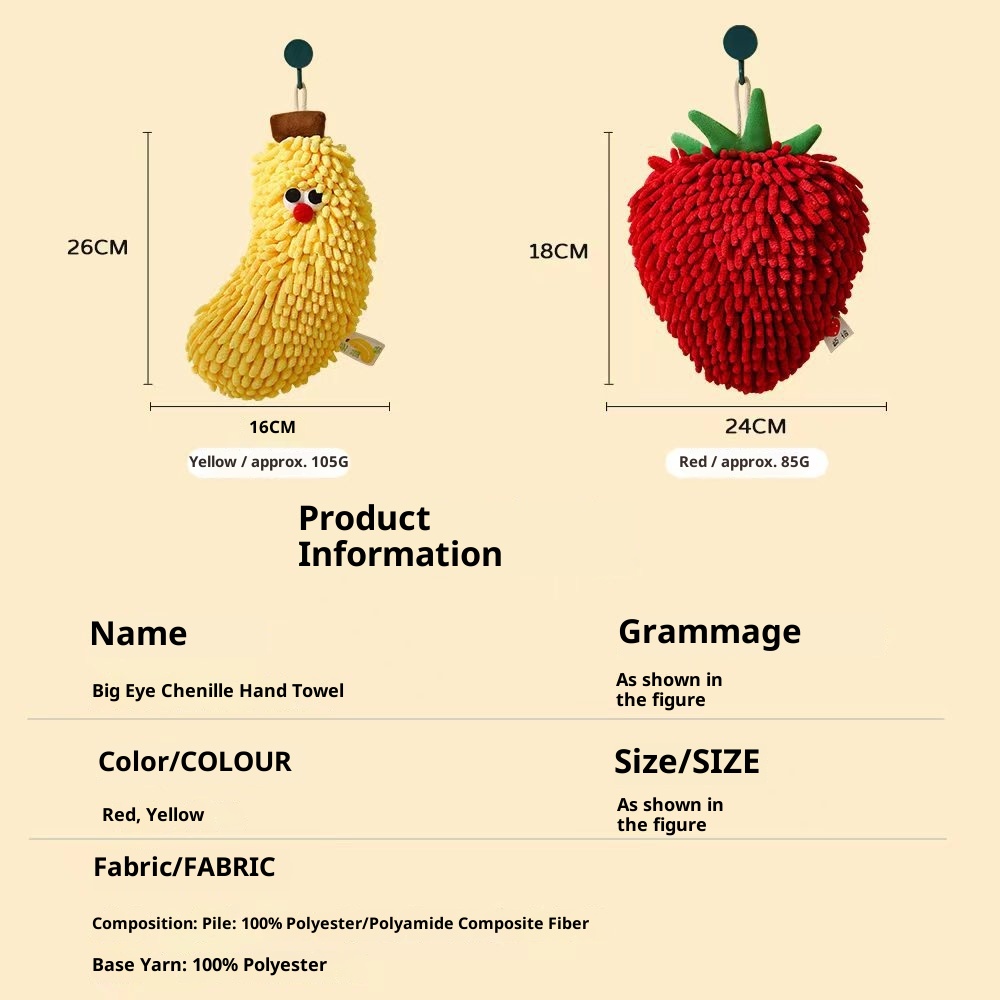 Lillian Cute Big Eyes Chenille Fruit Hand Creative Adorable Towel Festive Red Hanging Decoration_voghion.com