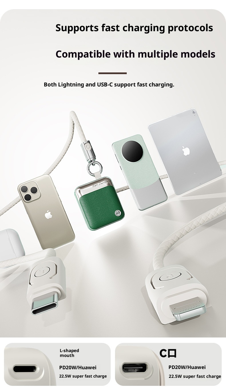 techglobe Cross-border Patent 3C Certification Mini Built-in Cable Bank 10000mAh Fast Charging Compact Portable Mobile Power_voghion.com