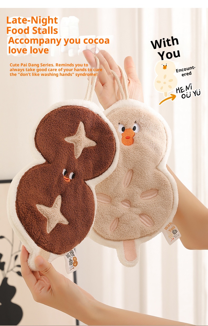 Lillian Creative Cute Cartoon Household Hanging Kitchen Hand Wiping Quick-Dry Thick Coral Fleece Towel Handkerchief_voghion.com