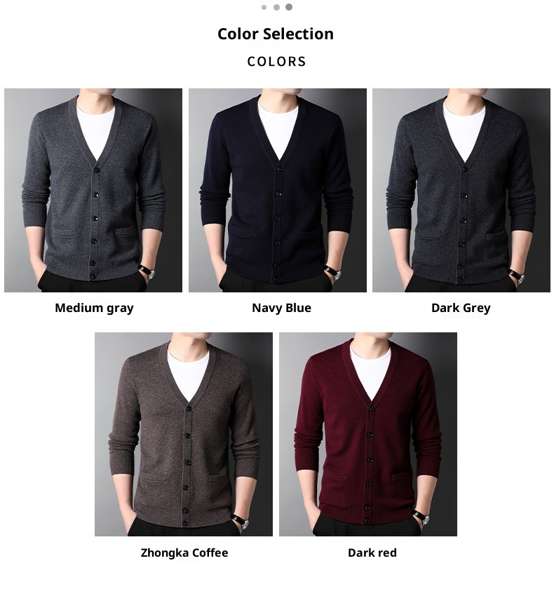 boy Boy Boy Boy Factory Store Men's Casual Knitted Cardigan Winter Middle-aged And Young Thickened Warm Base Layer 100% Pure Wool_voghion.com