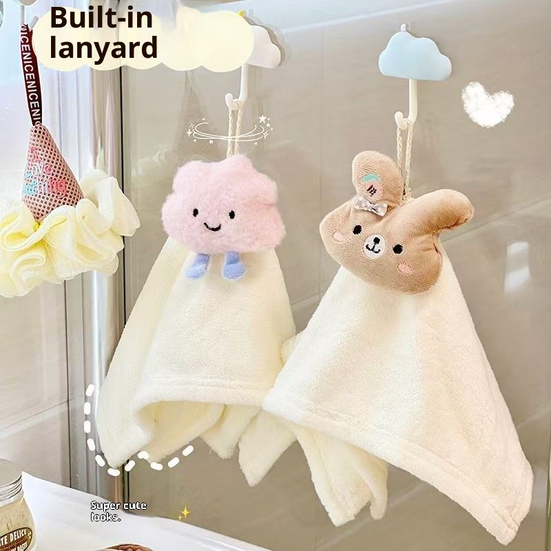 Lillian Absorbent Quick-Dry Household Kitchen Cloth Bear Pineapple Square Baby Hand Towel Cloud Hanging Coral Fleece_voghion.com