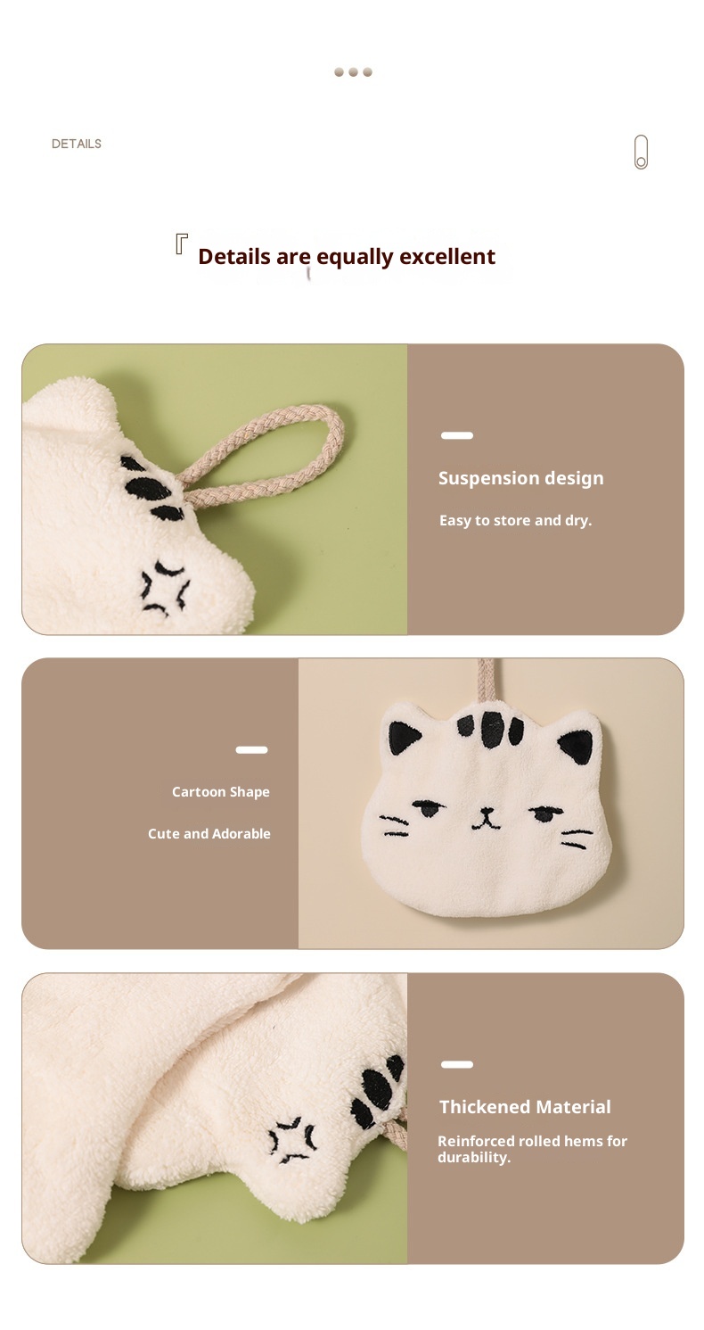 Lillian Absorbent Cute Cat Bathroom Kitchen Hanging Non-Shedding Coral Fleece Small Hand Towel_voghion.com