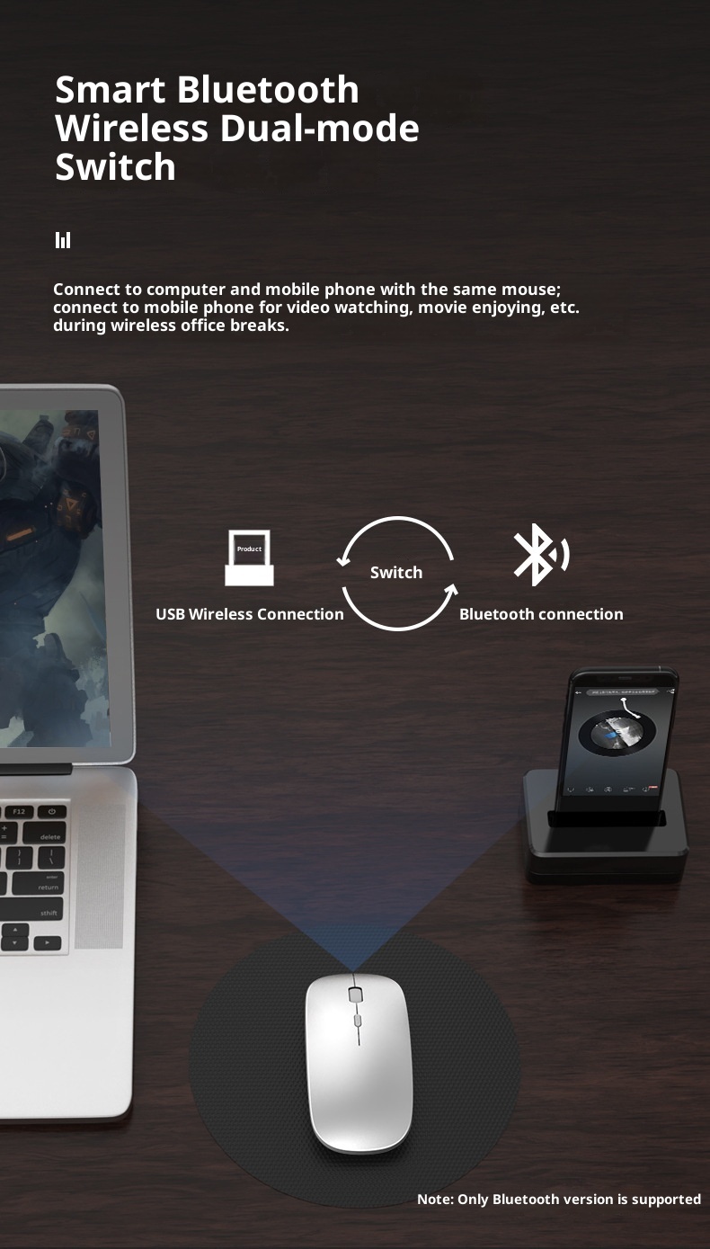 Techglobe Bluetooth adatto per iPad, tablet, Huawei, telefono cellulare, laptop, ufficio, mouse wireless silenzioso_voghion.com