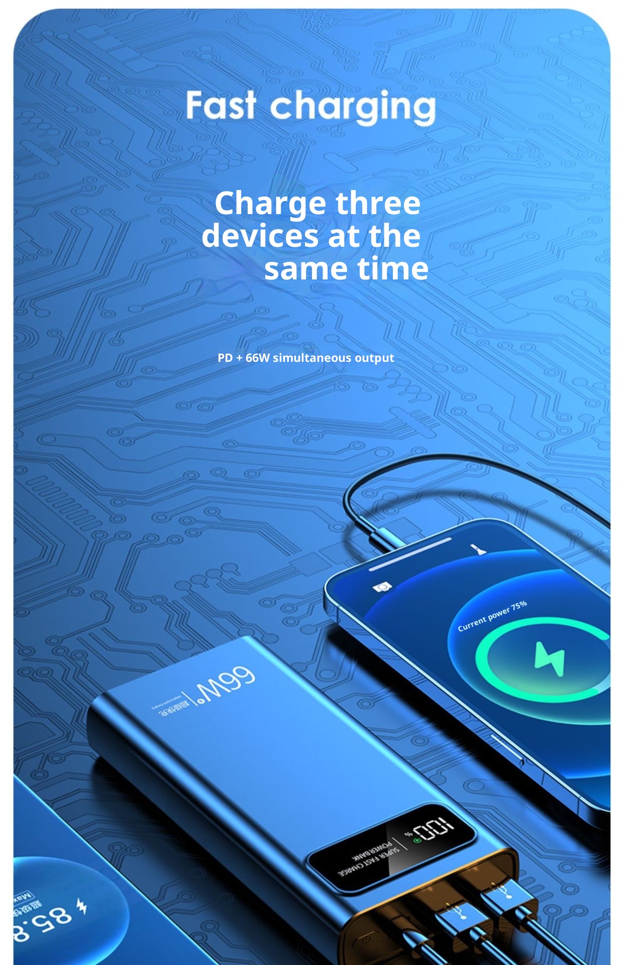 techglobe 3C Certified Wholesale 66W Super Fast Charging Bank 30000mAh 20000mAh Large Capacity Ultra-thin Portable Power Supply_voghion.com