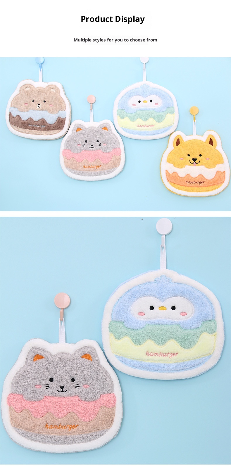 Lillian Cartoon Children's Hanging Coral Fleece Hand Non-Shedding Absorbent Quick-Dry Bathroom Small Gift Towel_voghion.com