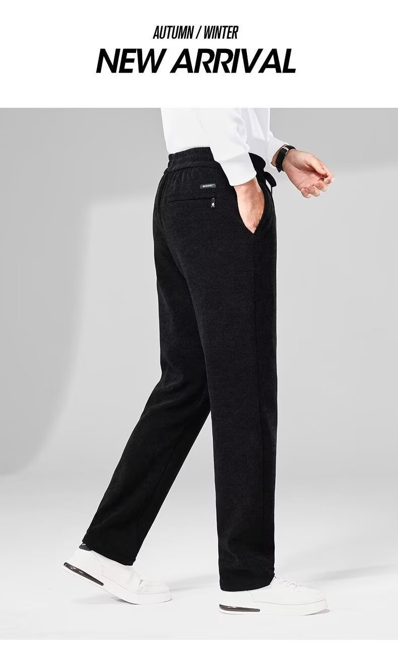 boy Corduroy Casual Autumn Winter New Fleece Lined Thickened Long Pants Straight Trendy Versatile Men's Sweatpants_voghion.com