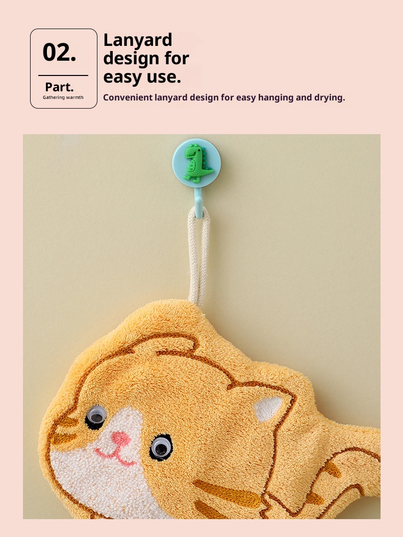Lillian Factory In-Stock Cartoon Kitten Coral Fleece Hanging Hand Towel Bathroom Kitchen Cloth Wholesale_voghion.com