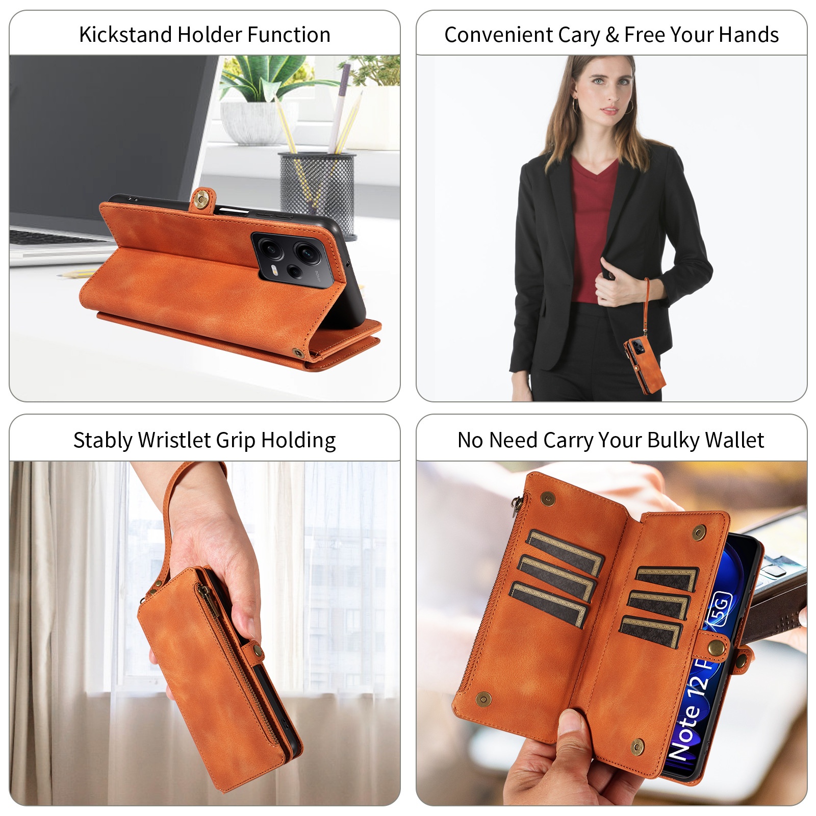 Funda protectora con tapa tipo monedero para Xiaomi 14, compatible con Note 13 Pro, Redmi 12, cuero retro_voghion.com