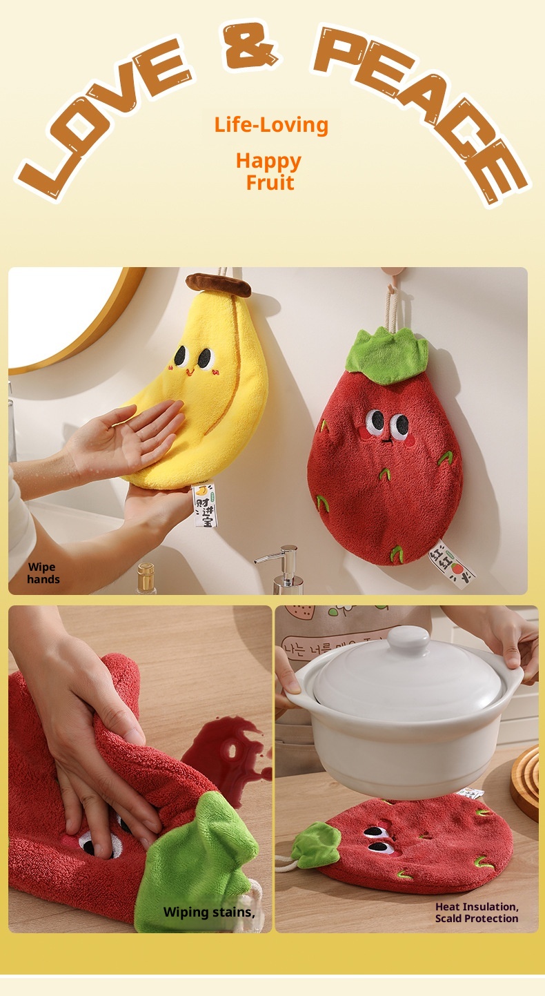 Lillian Xiguo Series Cute Hanging Hand Children's Coral Fleece Absorbent Towel Kitchen Bathroom Dual-use Handkerchief_voghion.com