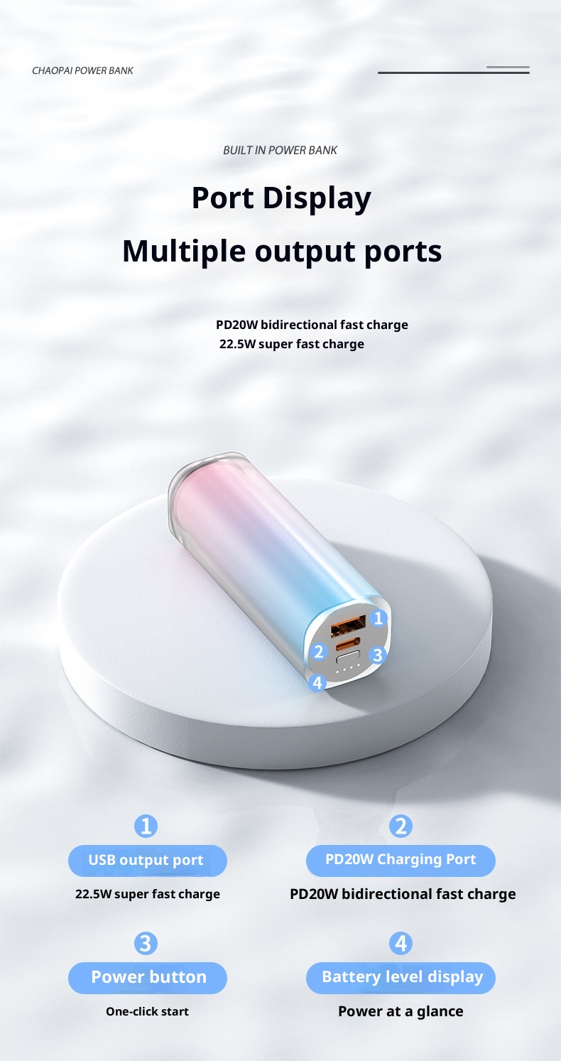 Batterie externe portable compacte Techglobe à dégradé de couleurs 10 000 mAh, personnalisable et exclusive pour les échanges transfrontaliers._voghion.com