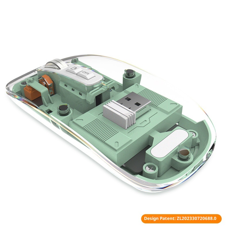 Mouse ottico da gioco silenzioso per computer, modello ricaricabile, trasparente, wireless, Bluetooth, a tre modalità, personalizzato da Techglobe_voghion.com