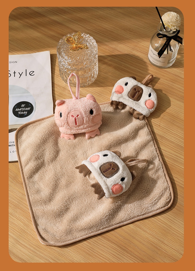 Lillian Capybara Hand Hanging Cartoon Cute Thickened Kitchen Bathroom Household Absorbent Quick-Dry Children's Washcloth Towel_voghion.com