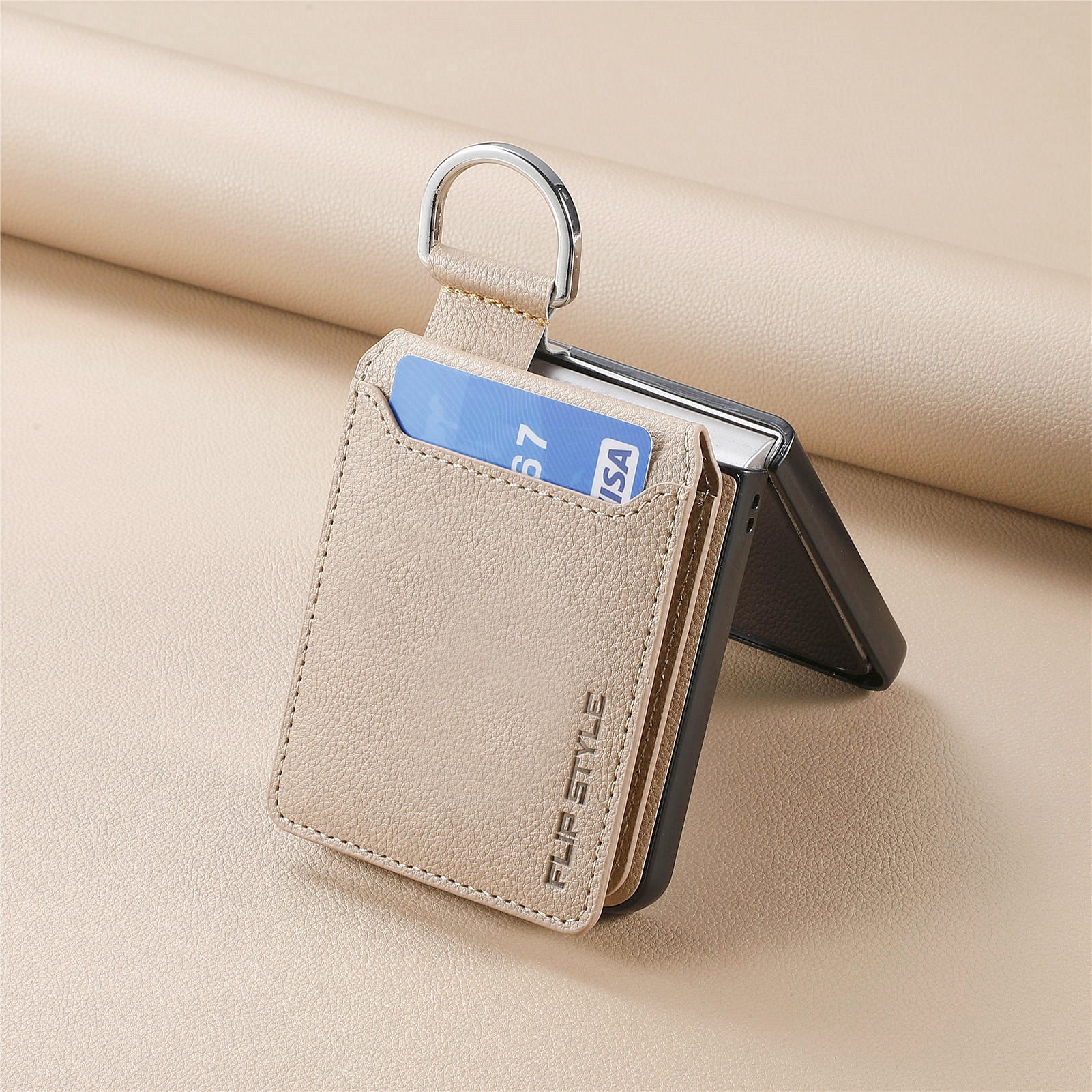 TechGlobe Compatible With OPPO Find N3 Lychee Pattern Flip Cover Holder Ring Phone Case Multi-Functional Card Slot Stand_voghion.com