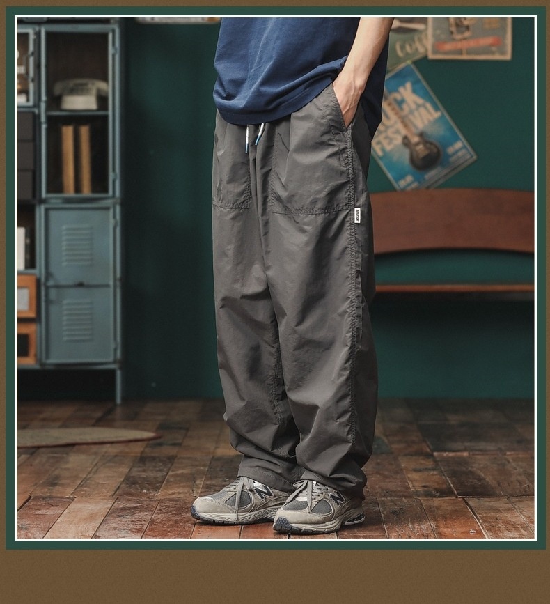 Trendige Cargohose im japanischen Stil für Herren mit weitem Bein, locker geschnitten, gerader Schnitt, lässig, für Herbst, Outdoor, schnelltrocknend, Sporthose im Retro-Look._voghion.com