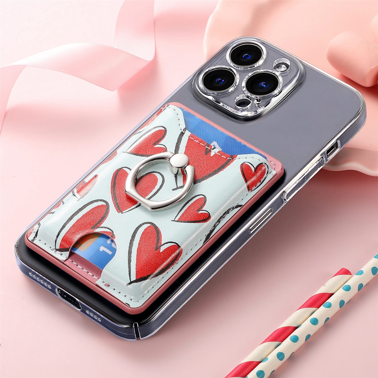 TechGlobe Heart-shaped Phone Back Multi-functional Slot Stand Ring Holder Wallet Coin Clip Bank Card Sticker_voghion.com