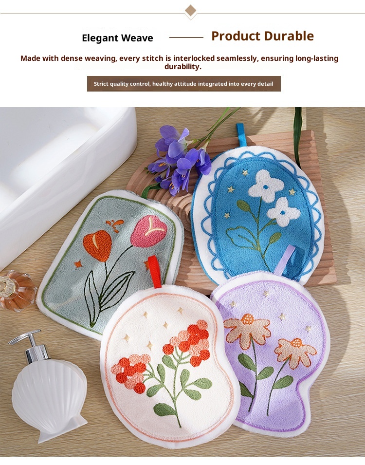 Lillian Wholesale Household Embroidered Flower Cartoon Hand Absorbent Handkerchief Bathroom Hanging Towel_voghion.com