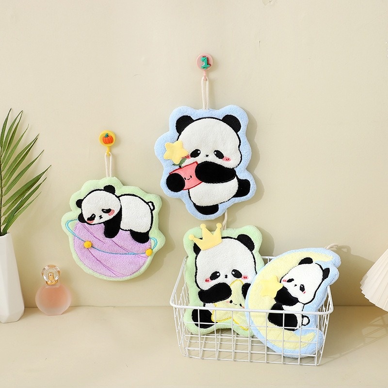 Lillian Children's Panda Hand Towel Hanging Coral Fleece Kitchen Cloth Bathroom Absorbent Quick-Dry Odorless Cute Handkerchief_voghion.com