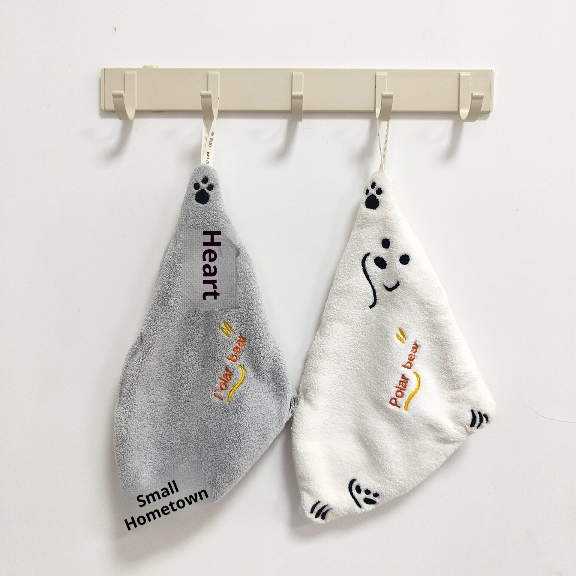 Lillian Ins Polar Bear Cartoon Coral Fleece Absorbent Hanging Children's Hand Small Towel Kitchen Cloth Soft_voghion.com